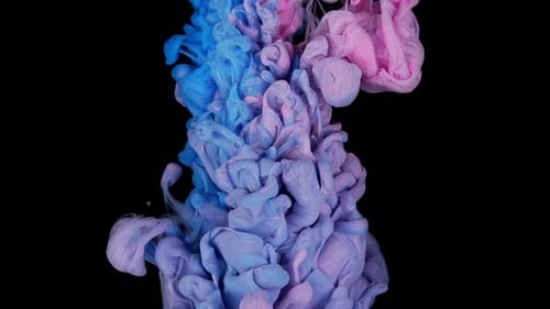 Swirling Blue and Pink Ink Cloud on Black