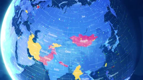 Digital World Map Globe Spinning with Country Highlights