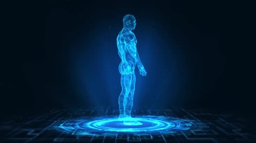 Holographic Human Figure In Futuristic Digital Space