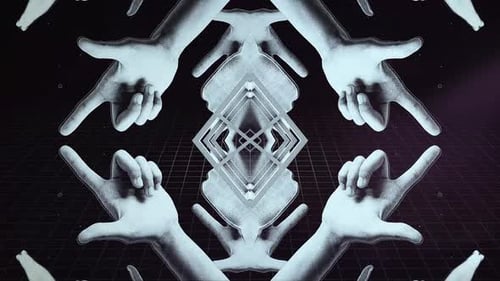 Psychedelic Retro Kaleidoscope Animation with Hands and Geometric Shape