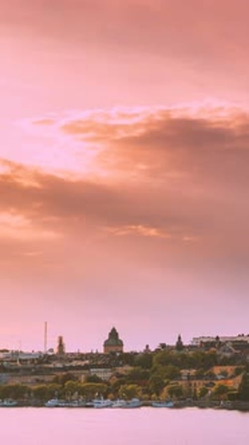 Stockholm Sweden Scenic Skyline View Of Famous Tower Of Stockholm City Hall Vertical Footage Video