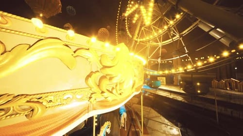 Vividly Illuminated Carousel Radiates Warm Golden Shine During Festivities