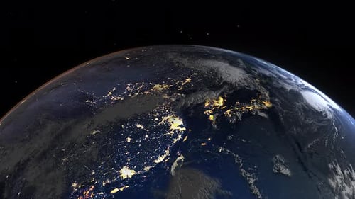 Earth Rotation with City Lights and Day Night Cycle