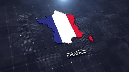 Animated 3D Map of France with National Flag on Tech Background