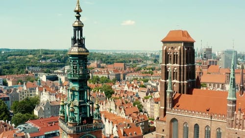 Aerial View of the Old European City of Gdansk Poland