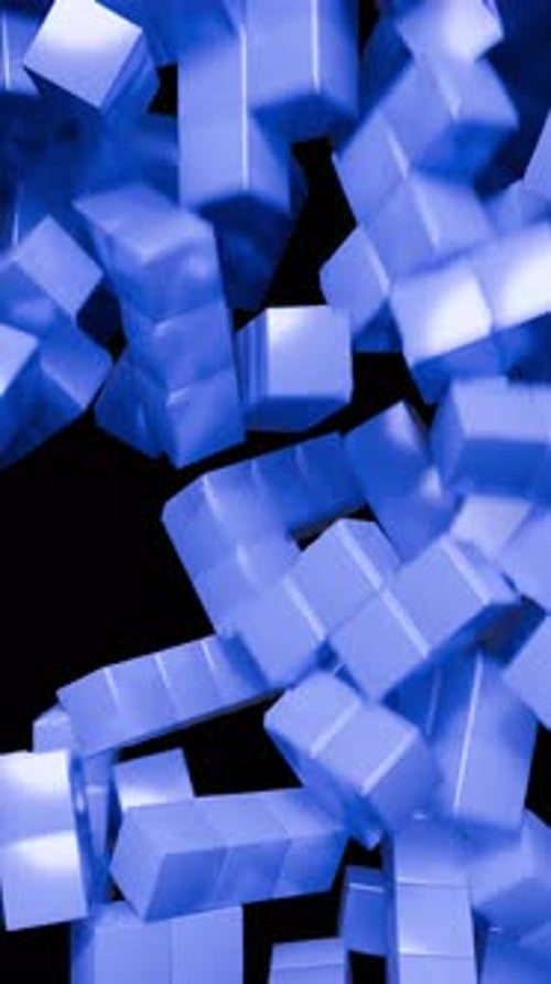 Falling Blue 3D Blocks Geometric Transition Background