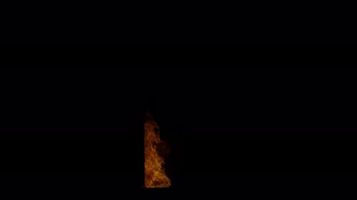 Burn Sammlung: Eine 4K-Aufnahme von Feuer, das eine Türfront auf schwarzem Hintergrund verwüstet, aufgenommen mit 120 Bildern pro Sekunde