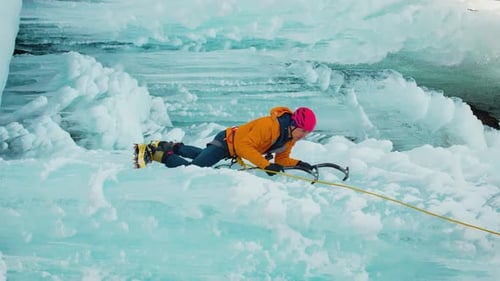 Ice Climbing at Frozen Waterfall
