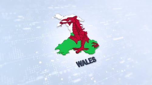 Modern Animated Wales Map with Flag and Digital Background