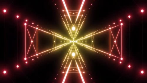 Dynamic neon tunnel with glowing lights creating a sense of speed