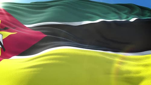 Realistic Mozambique Flag Waving in Sunlight