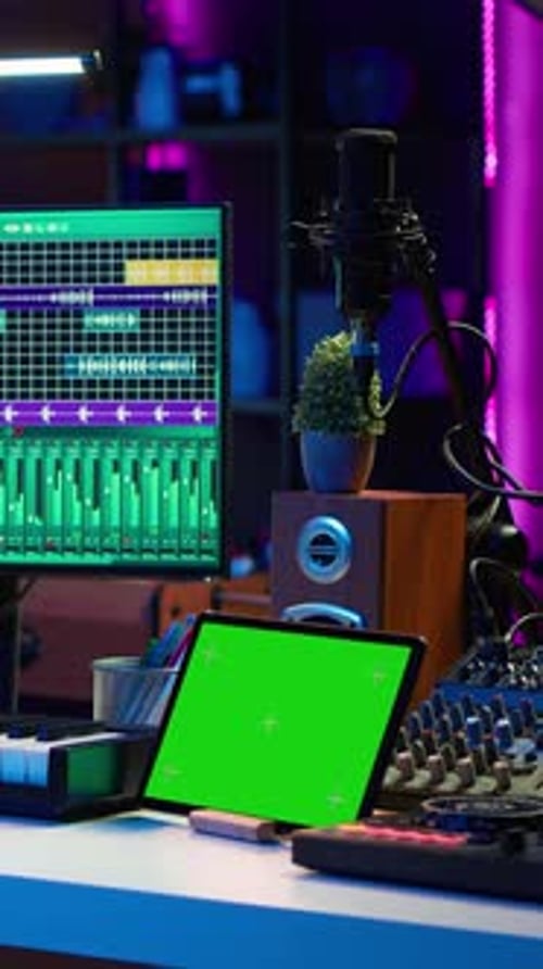 Vertikaler Videokünstler, Produzent, der neue Musik mit Mix- und Master-Techniken kreiert