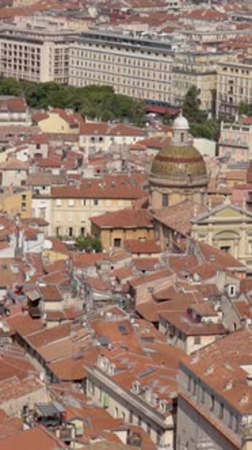 Top View of Old European City with Orange Roofs Action Close and Compact Location of Residential
