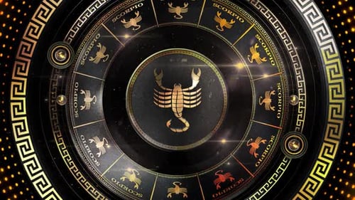 Luxury Gold Scorpio Zodiac Spinning Motion Background