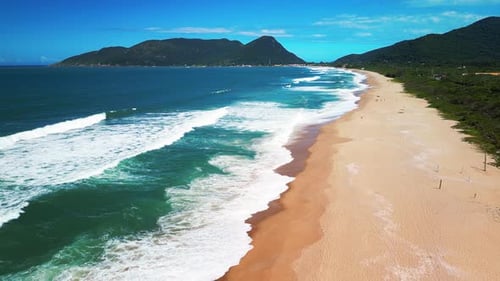 Aerial View of the Perfect Empty Sandy Beach in Brazil