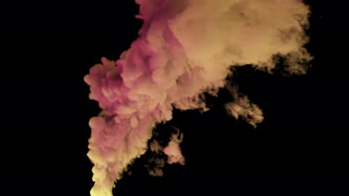3D-Animation von dichtem Rauch mit blinkendem Neonlicht auf einem isolierten schwarzen Hintergrund