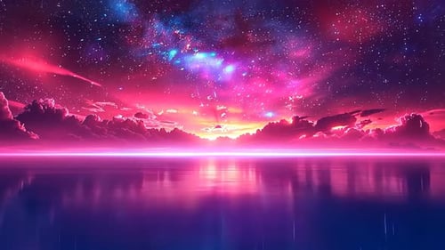 Cosmic Sunset over a Pink Sea