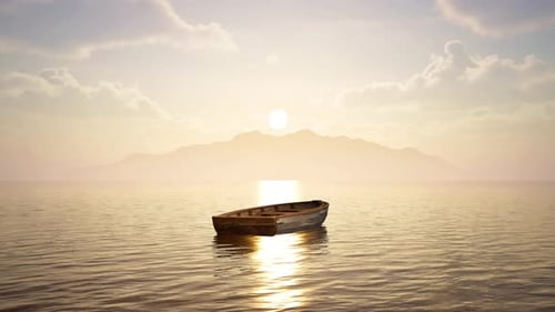 Peaceful Boat on Golden Water at Sunset Animation