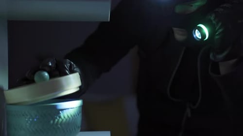 Masked Figure with Flashlight Intrudes Home at Night