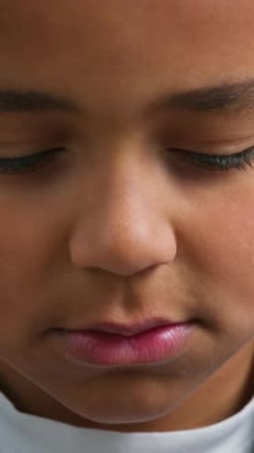 Close Up Sad Upset Little African American Boy Thinking Pensive Sadness Frustrated Child Looking