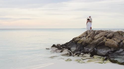 Elegant Couple Enjoy Calm Ocean In Tropics