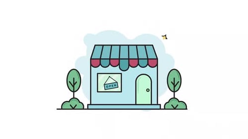 store building line art color animation 2D video for business concept