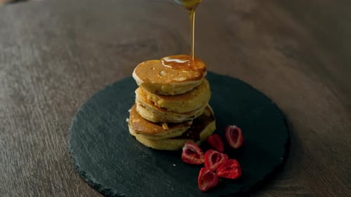 Honey Drizzled on Delicious Pancake Stack