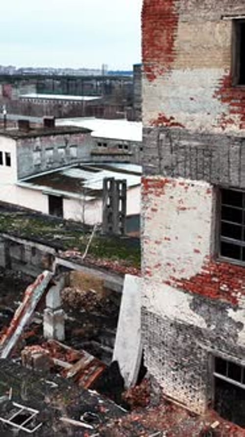 Wrecked buildings damaged by air bombing.
