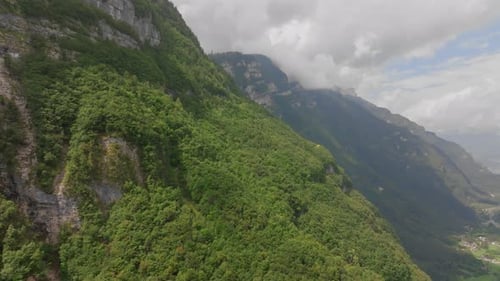 Aerial Footage of Alpine Mountains with Dense Vegetation