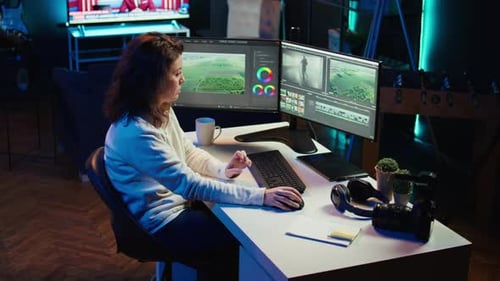 Video Editor Working for Production Company Editing Raw Footage