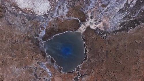 Aerial View of Geothermal Hot Spring with Steam in Iceland
