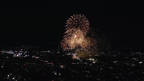 Fireworks display grand finale in the middle of the city suburbs