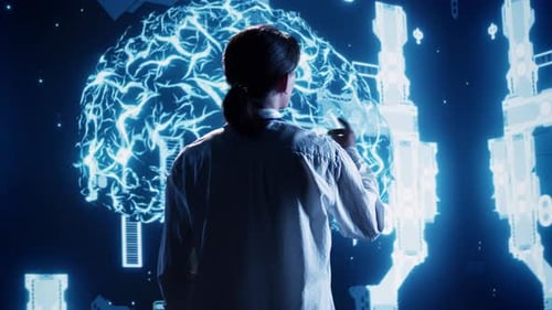 Data Scientist Analyzing Artificial Intelligence Brain Network