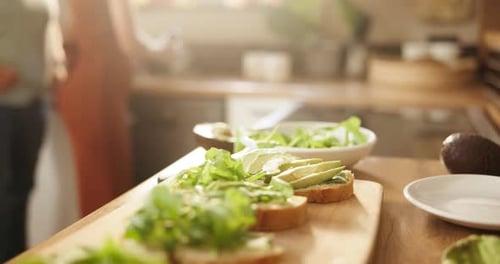 Avocado Toast with Arugula in Brightly Lit Home