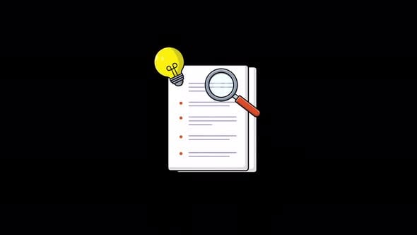 Animated Document with Bulb and Magnifying Glass. Research Management ...