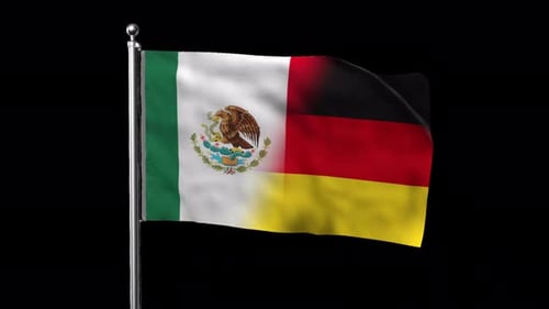 Waving Half Mexico Germany Flag Alpha Channel Animation