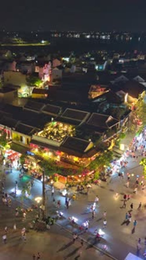 Hyperlapse by drone footage capturing the Hoi An Lantern Festival at night