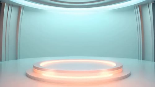 Futuristic 3D Virtual Studio Stage with Glowing Podium Lights