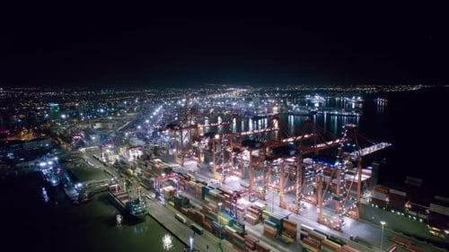 Night Aerial View of Sea Cargo Port