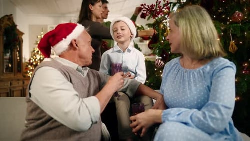 Family Celebrates Christmas Together at Home