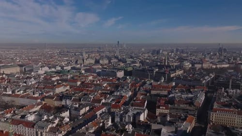 Aerial Panoramic View of Large City Buildings in Urban Borough Heading to Large Buildings on City
