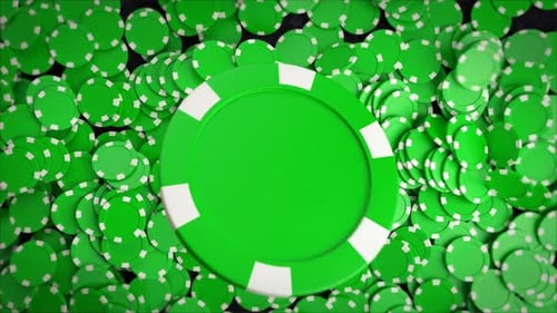 Elegant Green Poker Casino Chips Falling on one pile