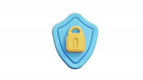 3D Animation Shield With Lock Security Icon