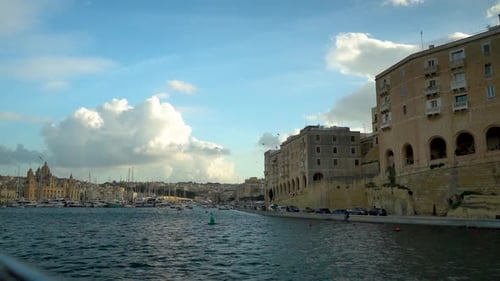 Malta gorgeous and beautiful ocean view footage of Valletta ancient ruins and buildings