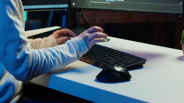 Teleworking Computer Technician Typing on Keyboard Close Up, Technology ...