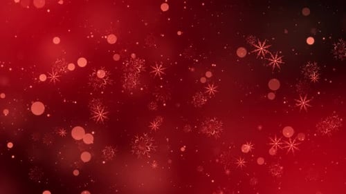Festive Red Snowflakes and Bokeh Falling Christmas Background Loop