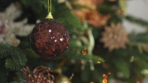 Christmas Baubles on a Green Christmas Tree