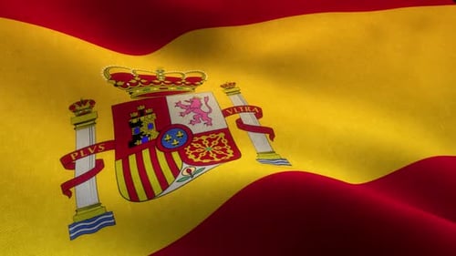 Waving Flag of Spain with National Coat of Arms