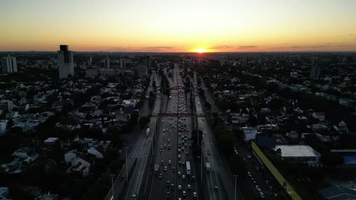 Sunset on the highway from the sky