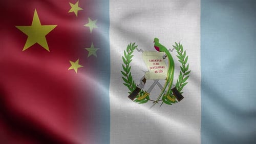 China and Guatemala National Flags Waving Animation